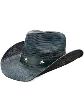 STRAW COWBOY HAT - Black with Metallic Star Accent Band (Adult Size)
